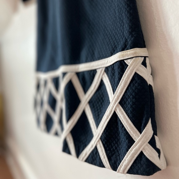 VTG Minuetto xs navy trellis hem mini dress preppy round neck piping church - Picture 4 of 10